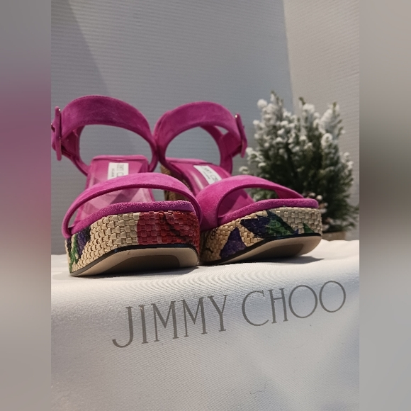 NWT Jimmy Choo - Mirabelle Casual Suede Edge Floral Sandals - Picture 8 of 13